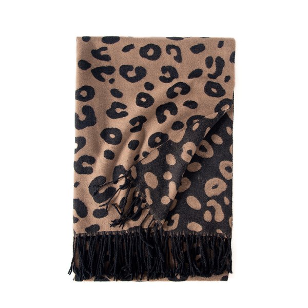 Dametørklæde pompon imiteret kashmir leopardprint varmt sjal
