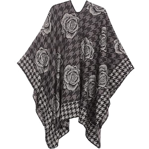 ##/Kvinners fasjonable blomstrete reversibel sjal kappe - Svart, Sjal S##/