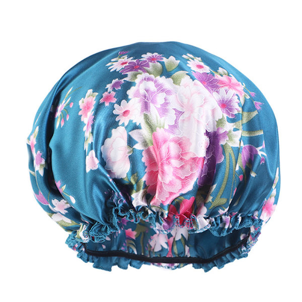 Blød elastisk natteskørt med blomsterprint (blå) med elastisk bånd