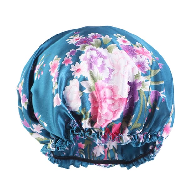 ##/Elastisk rund natthatt med blommigt tryck (blå) med band##/