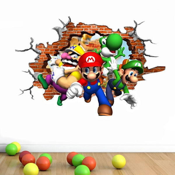 En bit 47×31cm 3D trasig vägg Mario barnrumsväggdekoration S
