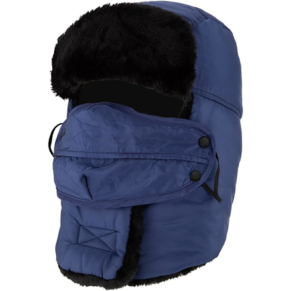 Vadderad pilotmössa - marinblå med vindtät mask, unisex ryttarmössa
