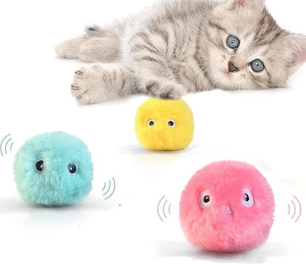 3 Pakkende Talebolde (Pink, Blå, Gul) med Katteurt, Realistiske