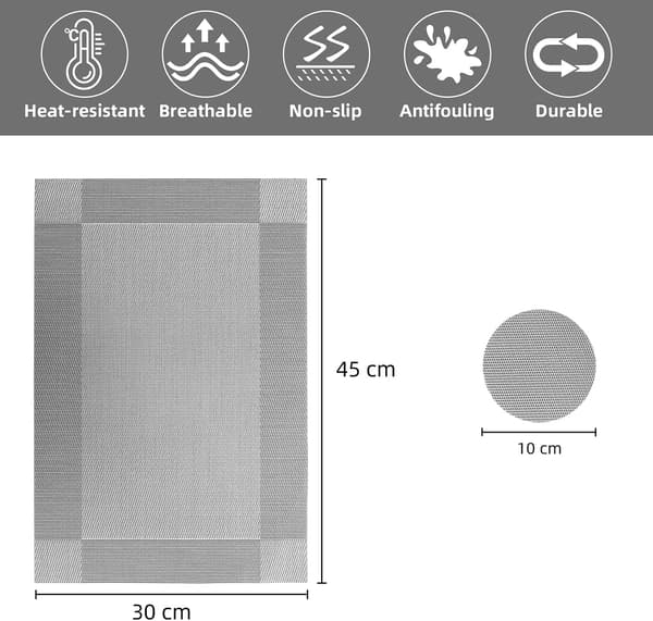 Set med 4 PVC-vinylunderlägg, värmebeständiga halkfria underlägg