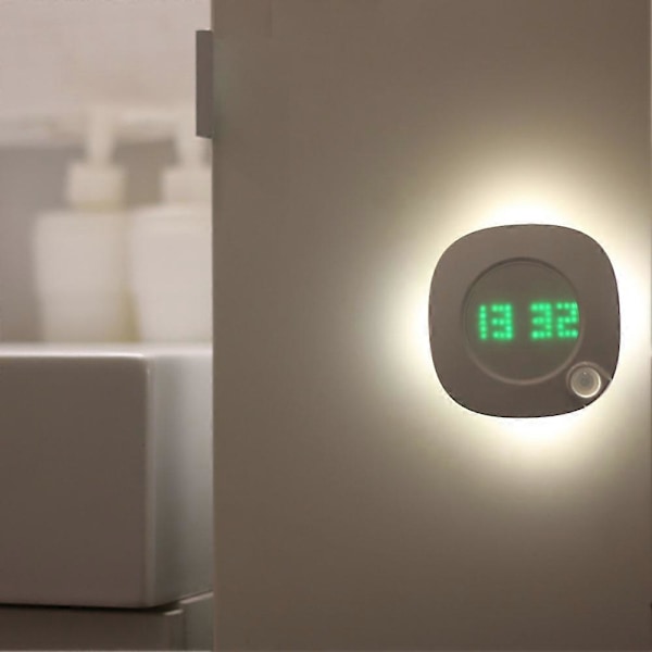 LED Rörelsesensor Nattlampa Digital Tidsvisning Klocka Sovrum Badrum Lampa 1