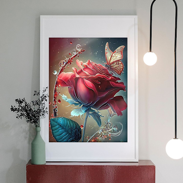 DIY Diamantmaleri Sæt, 30x40cm, Roser & Sommerfugle