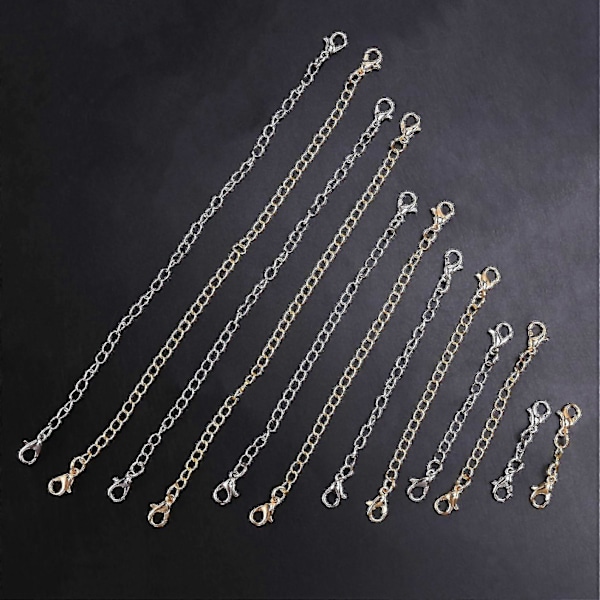 12 stk. kædeforlænger, 6 størrelser rustfrit stål armbåndsforlænger halskædeforlænger til gør-det-selv smykker