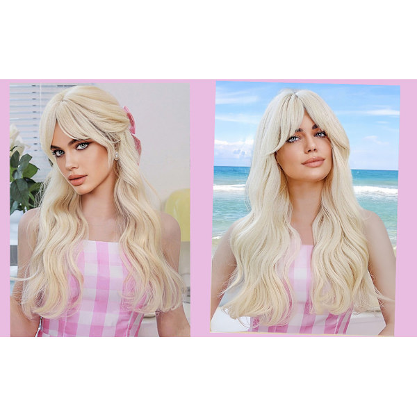 ##/Lång blond lockig peruk för cosplay med lugg##/