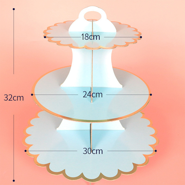 (Blå 32cm*30cm) 3-vånings Cupcakesställ i Kartong för