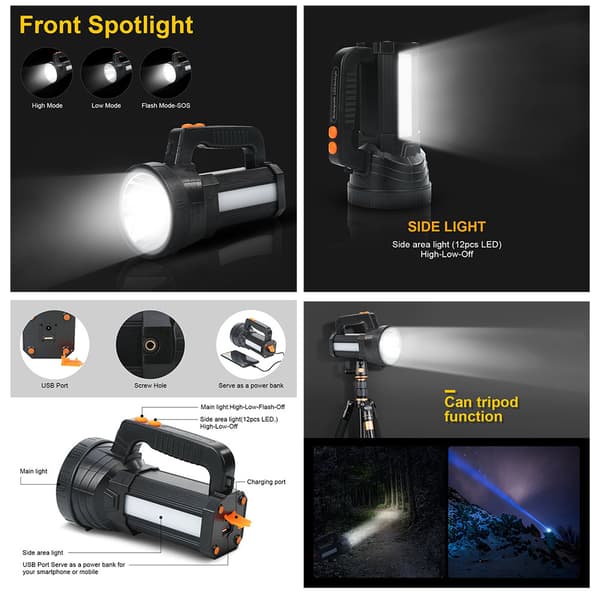 Ultra Kraftig LED Lommelykt, 9600mAH / 11000 Lumen / IPX4 Vanntett