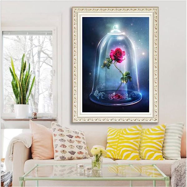 Enkelt stykke 35 x 45 cm 5d diamantmaleri rose urbur fuld af