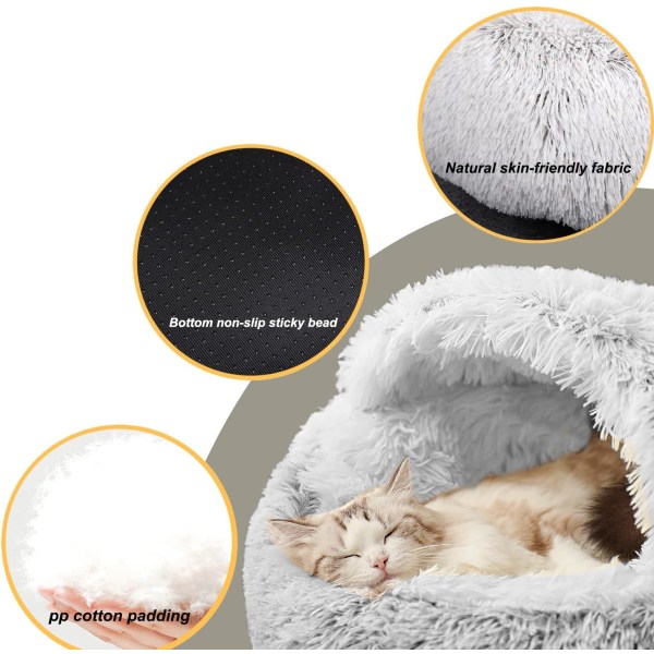 1 Stykke (Grå, 50 cm) Hulebed for Hunder og Katter, Anti-Stress Liten