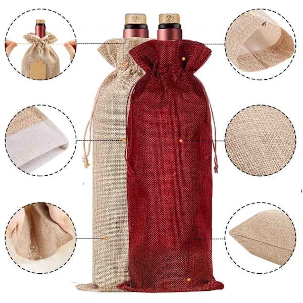 ##/Totepose 12 stk. høykvalitets jute-vinposer og gavemerker##/