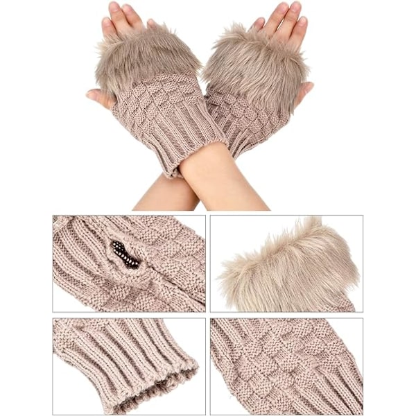 (Camel + Burgundy) 2 par fingerløse vinterhansker korte Touch S