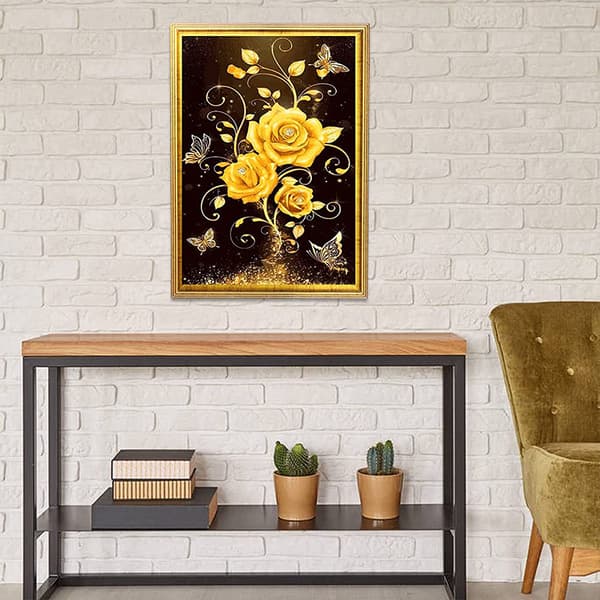 ##/Diamantmålning för barn 30x40cm 5D - Guldros, broderi##/