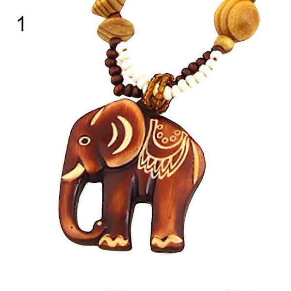 Boho Dame Elefant Delfin Fisk Dyr Blad Vedhæng Perlebesat Lang Halskæde i Træ 1