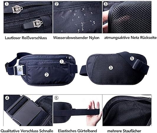 Sort 28 cm Professionel flad bumtaske med RFID-beskyttelse til mænd