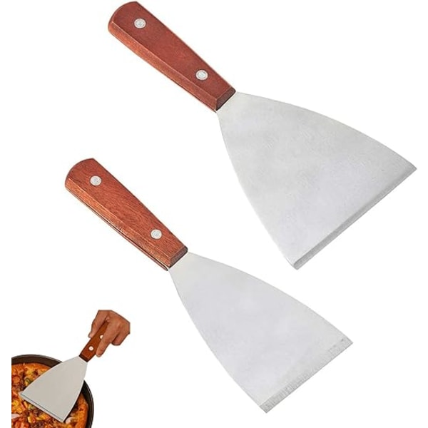 2 stk, rustfritt spattel med trehåndtak Grill Plancha Spatel