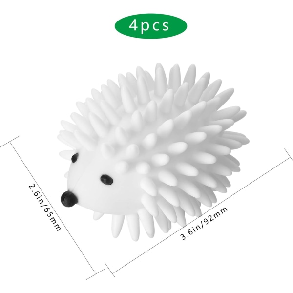 4st Torkbollar för tvätt, Whit Plastic Hedgehog Återanvändbar Lau