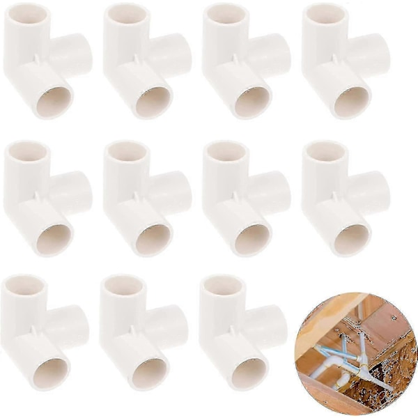3-vägs innerdiameter 20 mm PVC-kopplingar 3-vägs vinkel PVC-kopplingar Vattenrörskarvar för bevattningsvattenrör (11 st, vit)