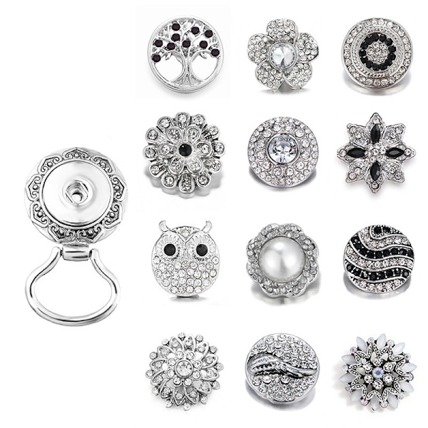 Diamantbrosche + 13 Knapper, Magnetisk Brilleholder Brosche til w