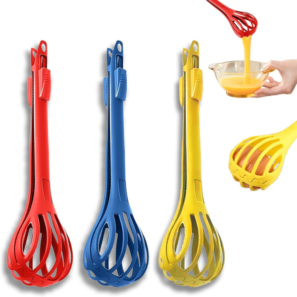 Egg Whisk, 3 Pcs Manual Egg Beater, 2 in 1 Food Tongs And Egg Wh