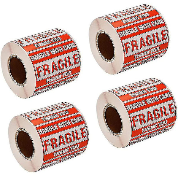 2000 Fragile Stickers 4 Ruller 2\" X 3\" Fragile - Håndter Med Forsigtighed - Tak Shipping Etiketter Stickers (500 Etiketter/rulle)