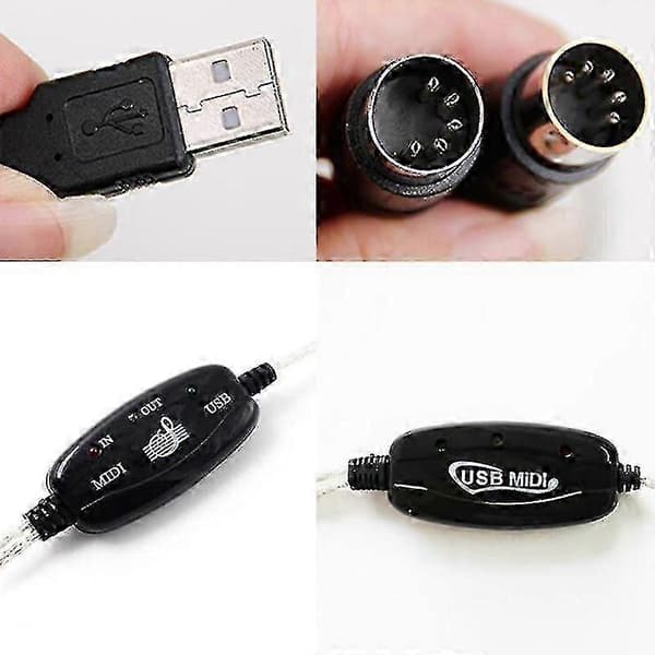 USB til MIDI 5-pinners kabelkonverter 2 i 1 til PC lydutgang redigering for piano elektronisk elektronisk