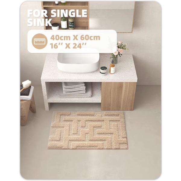 Skridsikker Bademåtte 40x60cm Beige, Absorberende og Vaskbar Badeværelse