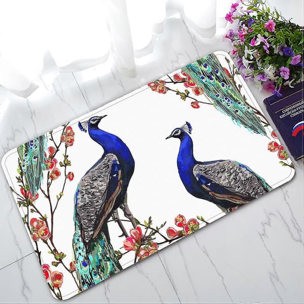 Blomstermønster Blomstrende Træ Elegant Påfugl Dørmåtte Indendørs/udendørs/badeværelsesmåtter 45x75 Cm C--4587