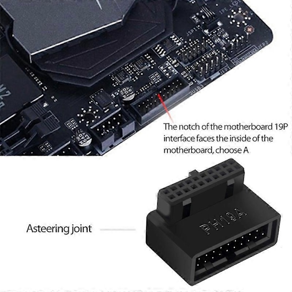 Emolevyn USB-muunnin Helppo asennus Häviötön tiedonsiirto ABS USB3.0 19/20 Pin 90 asteen adapteri tietokoneelle A