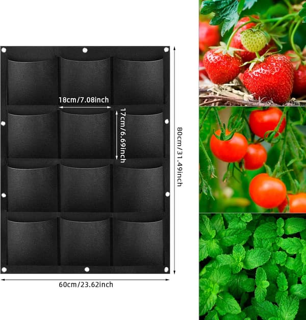 Vertikal planteringsväska med 12 hängande fickor för blommor, grönsaker