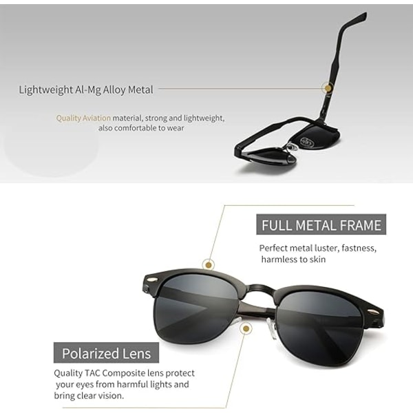 Cornice Nera/ Lente Grigia Polarizzata Retro Round Semi Rimless