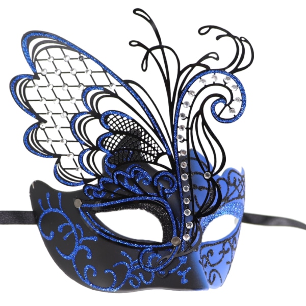 Metallinen takorautainen perhonen tekojalokivinaamio (sininen) Masqueralle