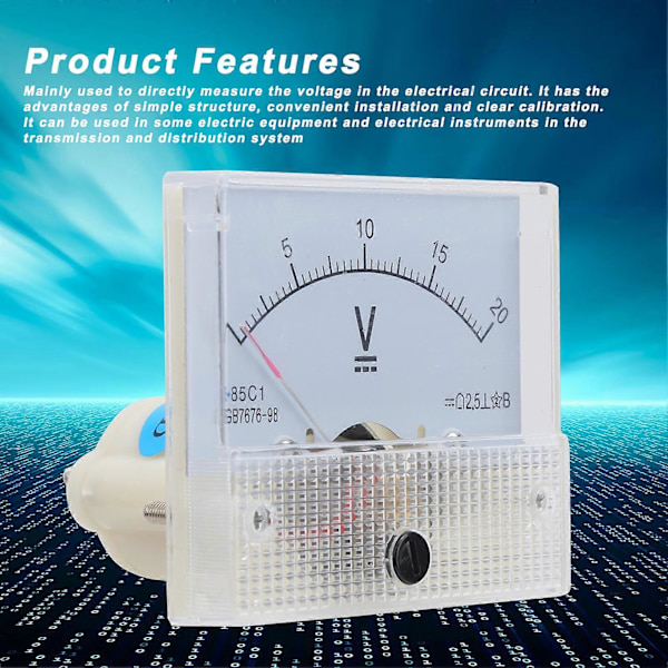 85C1 DC 0-20V Pointer Voltmeter DC Spenningsmåler Elektrisk Måleinstrument