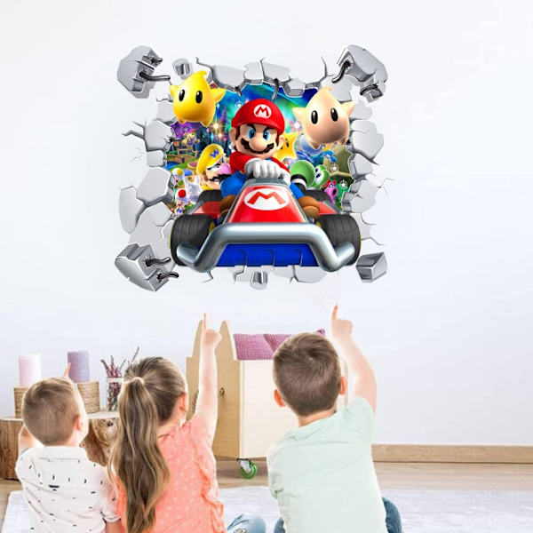 En 45 × 39,8 cm 3D trasig vägg Mario barnrumsväggdekorationssticka