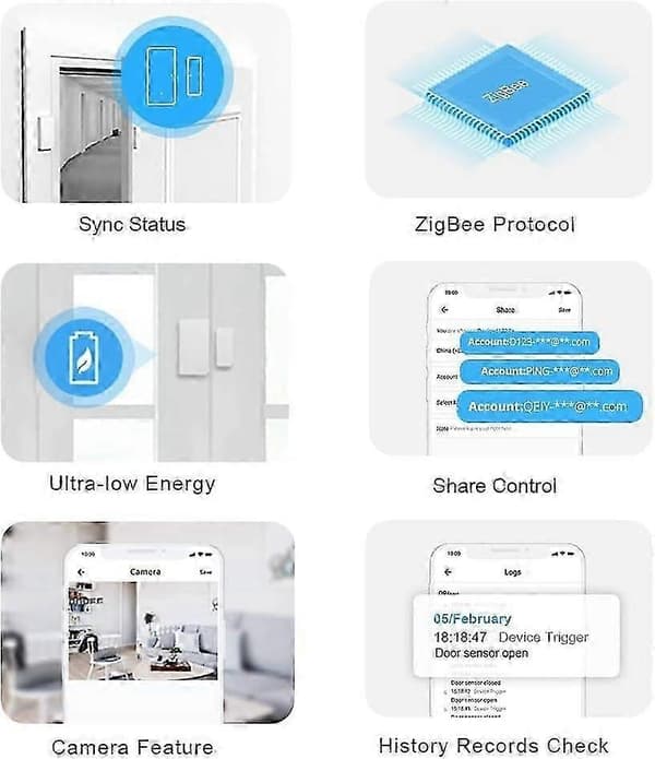 SNZB-04 ZigBee Trådlös Dörr- och Fönstersensor, Skicka Varning till Din Smartphone, Kompatibel med Alexa