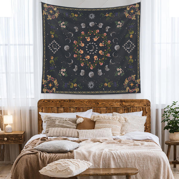150×200cm Gobelinstil med sort stjerne og måne, Gobelin dé