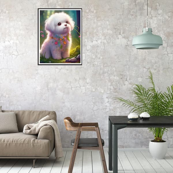 ##/5D diamantmålning-DIY-30x40cm-Söt liten vit hund##/