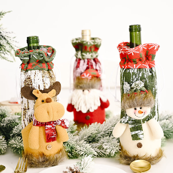 3×Julflaskhållare, stickad i konstgjord bark, julvin b
