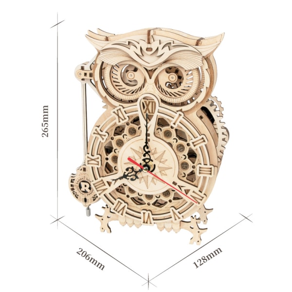 Owl Clock 3D trämodellsats för vuxna träpussel för vuxna