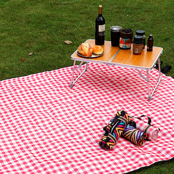 100*150CM Rød og Hvid Ternet Picnic Tæppe - - Fugtbestandig