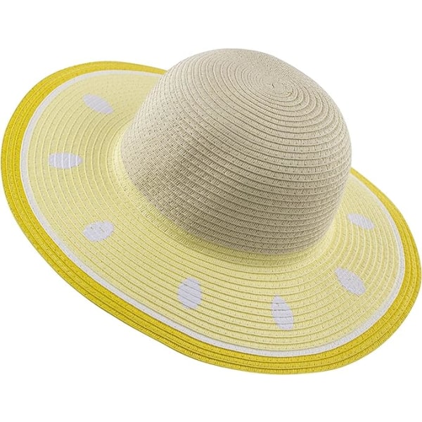 Yellow-Girls Straw Hats, Kids Summer Sun Hat for Beach Travel Hi