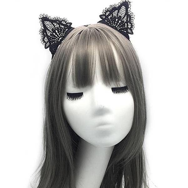 /#/1/#/(Svart) Halloween Kvinners Blonder Halvmaske med Katteører Hodebånd C/#/
