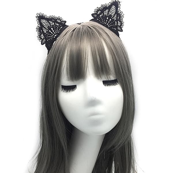 /#/5/#/(Sort) Kvinde Halloween Blonde Halvmaske med Katteører Hovedbånd C/#/