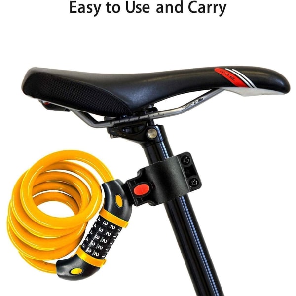 Cykel Lås (Gul), Lang Cykel Lås 120cm x 12mm, Tyverisikker Kabel