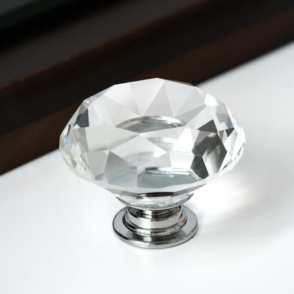 Krystalldørsknapper i glass med diamantskjæring, skuffehåndtak for