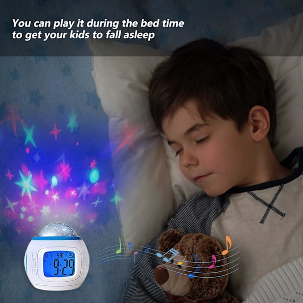 ##/LED Musikalsk Stjerneprojektionsvækkeur med Kalender Termometer##/