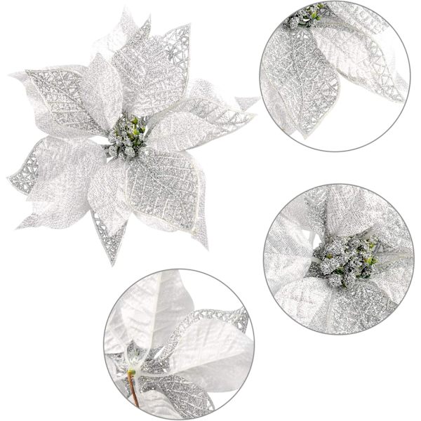 12 stk. Kunstige Julestjerner Juleblomster Glitterpynt