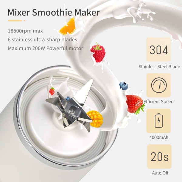 Bærbar fruktblender, mini USB-blender for smoothie, Milkshake